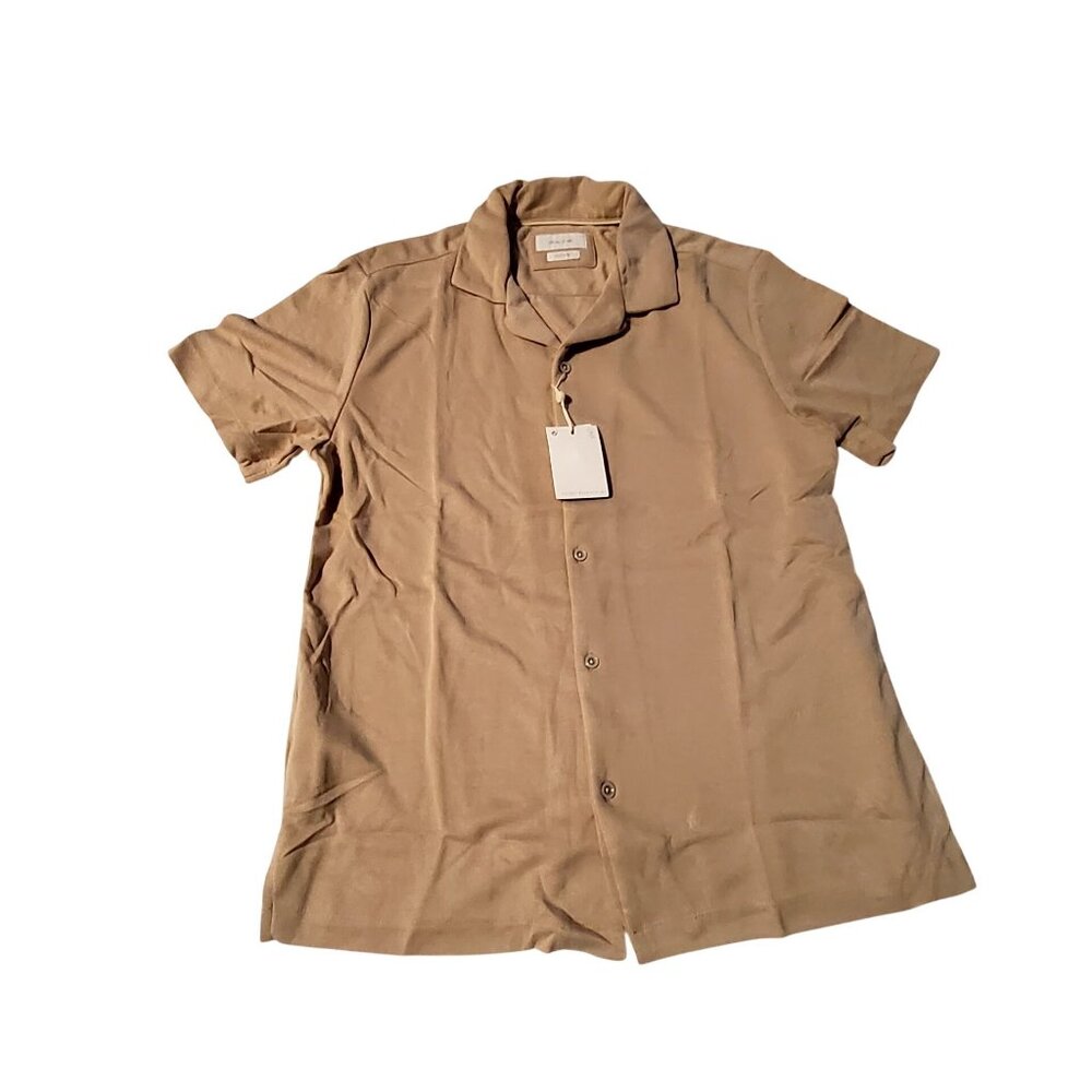Porter & Ash Mens Size M Tan Modal Blend Short Sleeve Button-Up Shirt With Tags